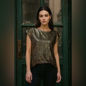 Vintage 80s 90s gold metallic leopard print top
